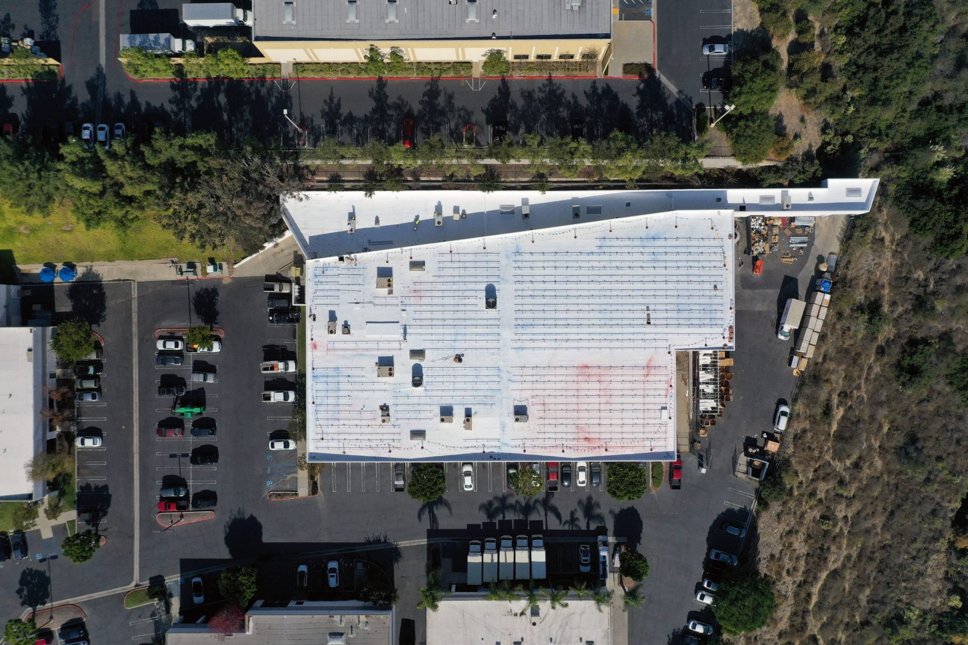 Nubs Plastics mid-construction – Vista, CA Top View Mid-Construction - Nubs Plastics Commercial Solar - Vista, CA