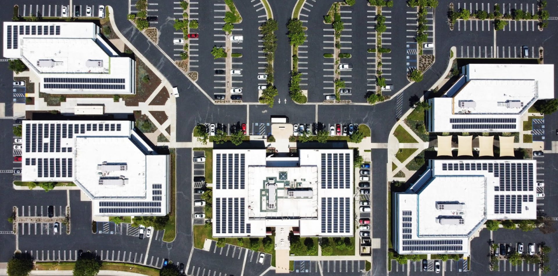 Top View - Corporate Business Park Rooftop Commercial Solar - Irvine, CA