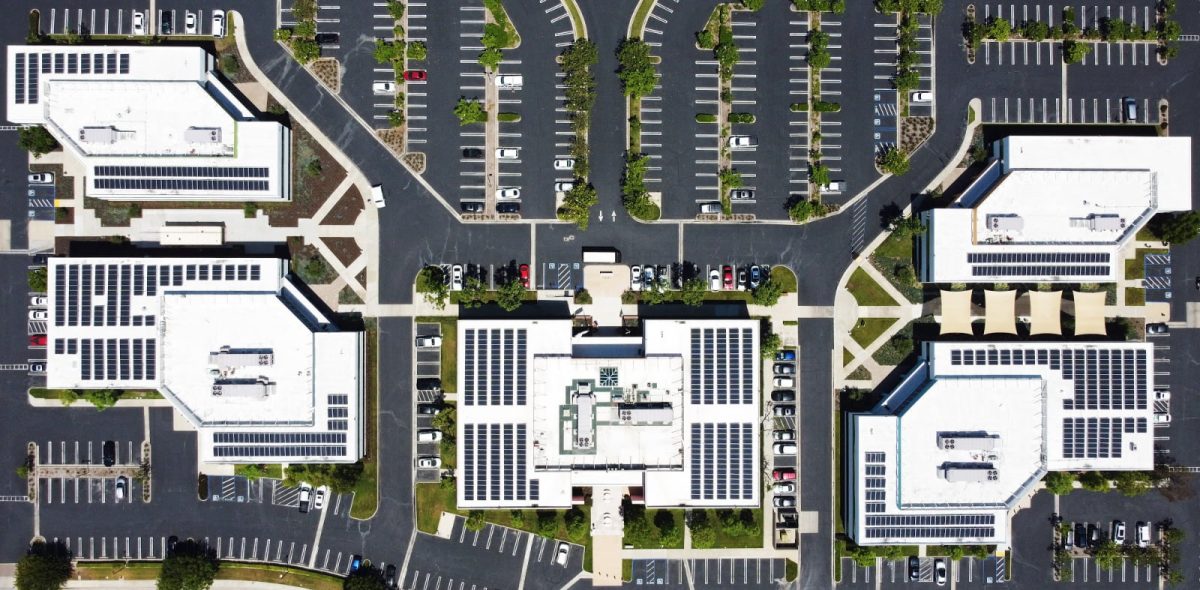 Top View - Corporate Business Park Rooftop Commercial Solar - Irvine, CA